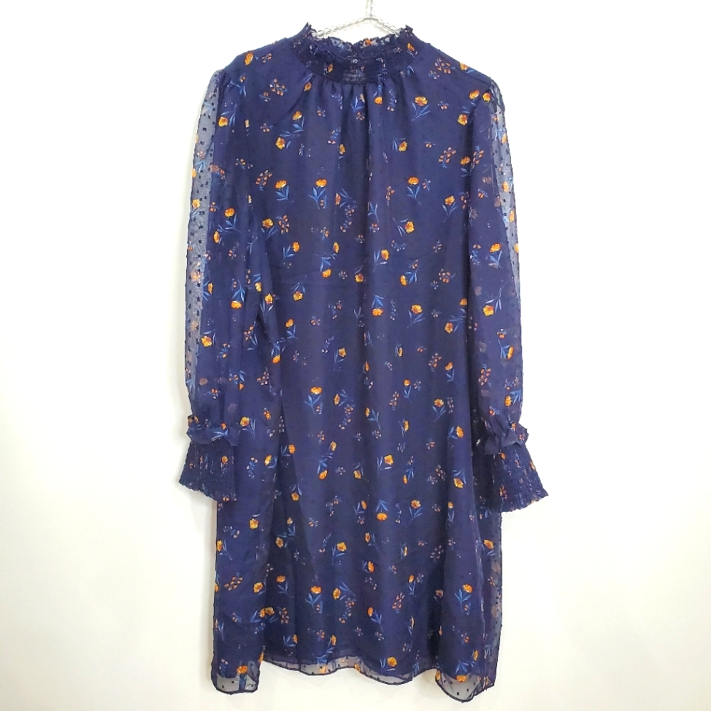 Draper James Navy Floral Swiss Dot Smocked Dress, Size 1x